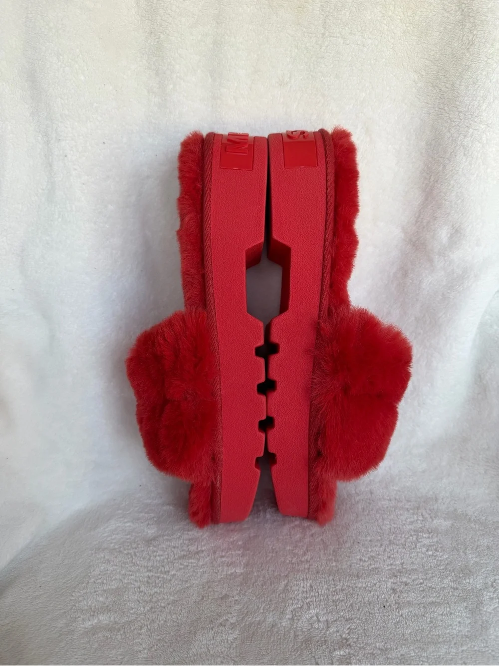 MICHAEL KORS Alfie Slide Open Toe Platform Slip-on Mules Sandals Red Fur Size 11